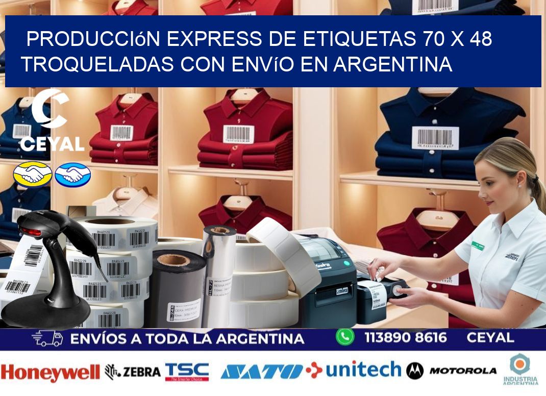 Producción express de etiquetas 70 x 48 troqueladas con envío en Argentina