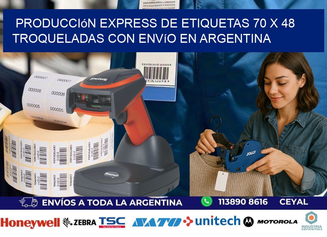 Producción express de etiquetas 70 x 48 troqueladas con envío en Argentina