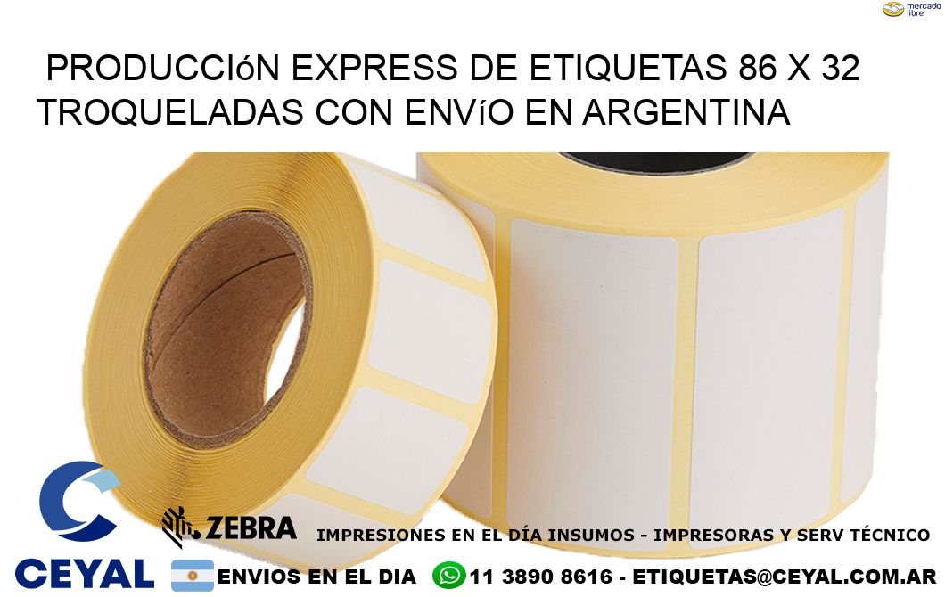 Producción express de etiquetas 86 x 32 troqueladas con envío en Argentina