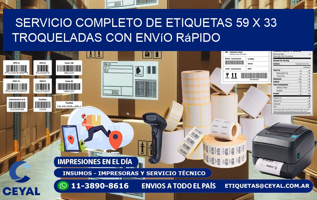 Servicio completo de etiquetas 59 x 33 troqueladas con envío rápido