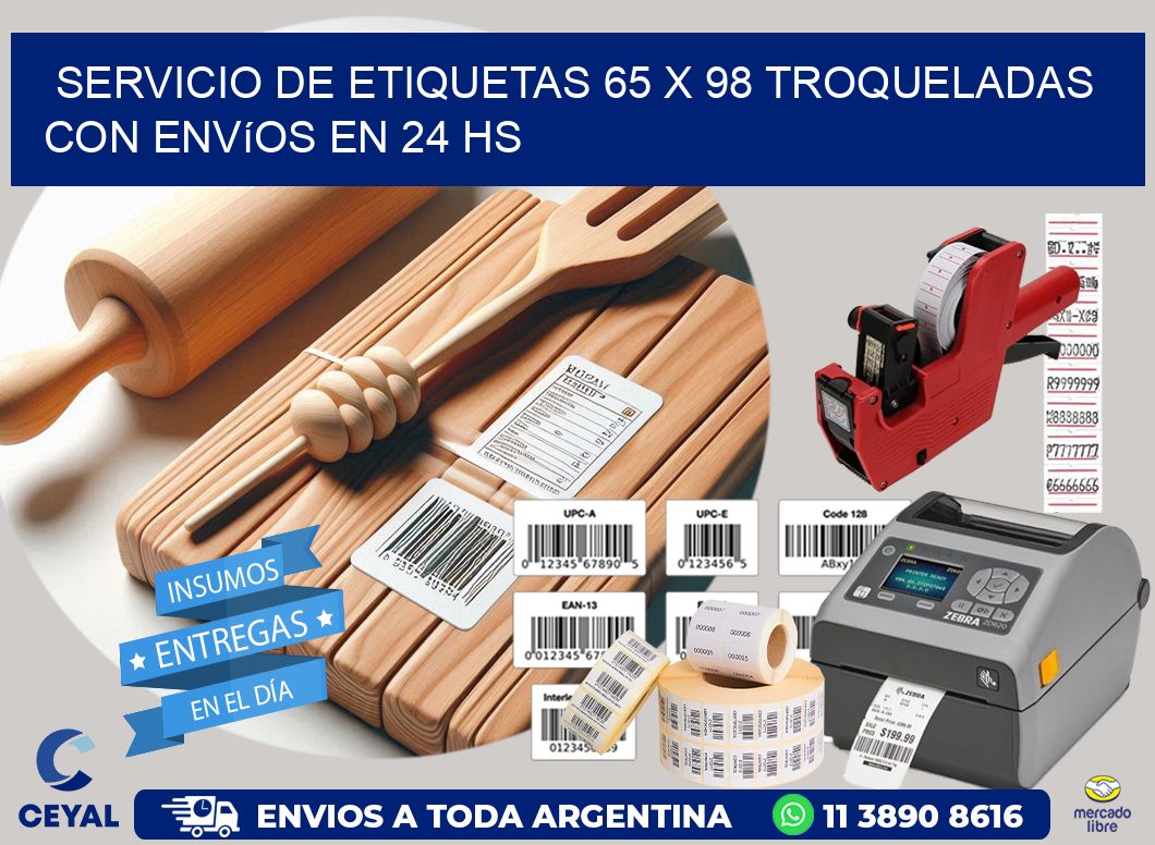 Servicio de etiquetas 65 x 98 troqueladas con envíos en 24 hs