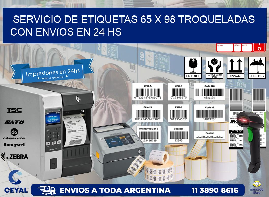 Servicio de etiquetas 65 x 98 troqueladas con envíos en 24 hs