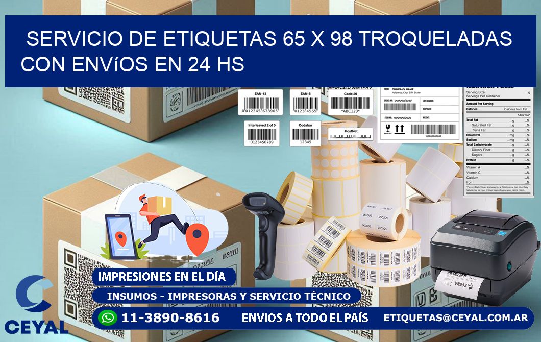 Servicio de etiquetas 65 x 98 troqueladas con envíos en 24 hs