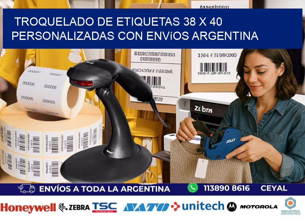Troquelado de etiquetas 38 x 40 personalizadas con envíos Argentina