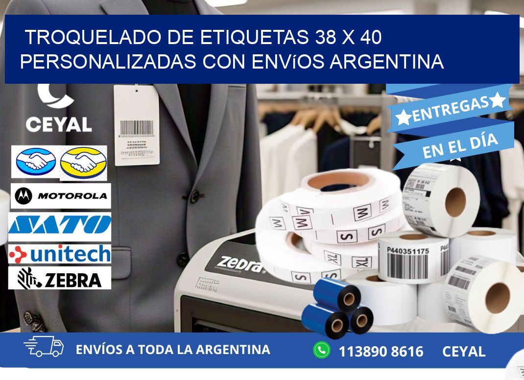 Troquelado de etiquetas 38 x 40 personalizadas con envíos Argentina