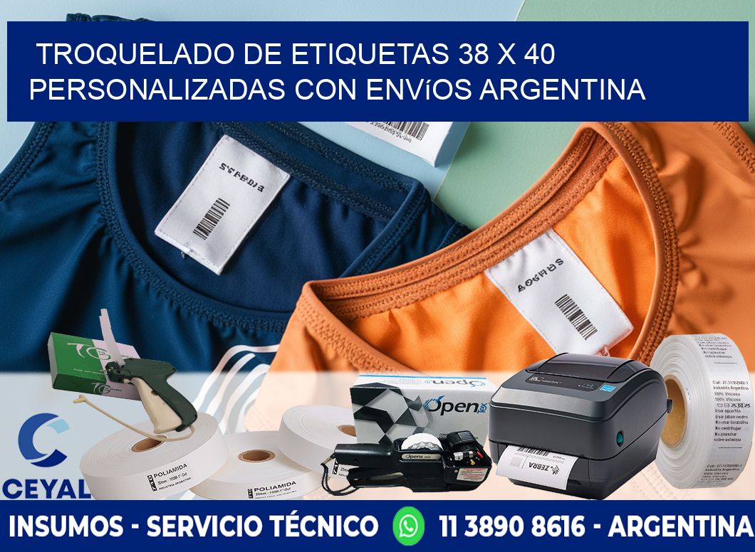 Troquelado de etiquetas 38 x 40 personalizadas con envíos Argentina