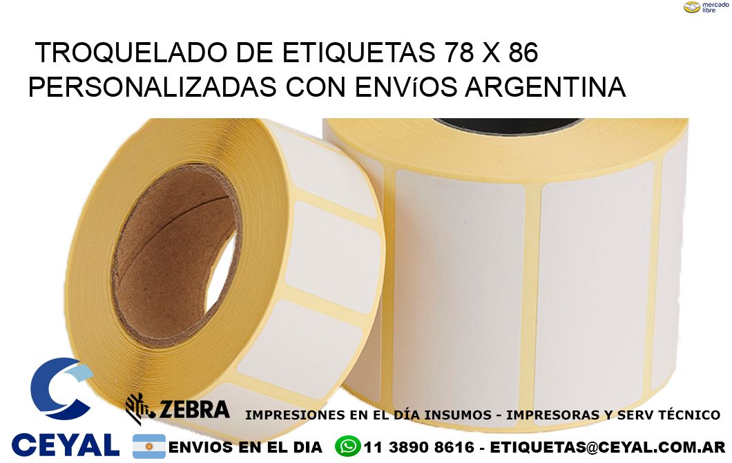 Troquelado de etiquetas 78 x 86 personalizadas con envíos Argentina
