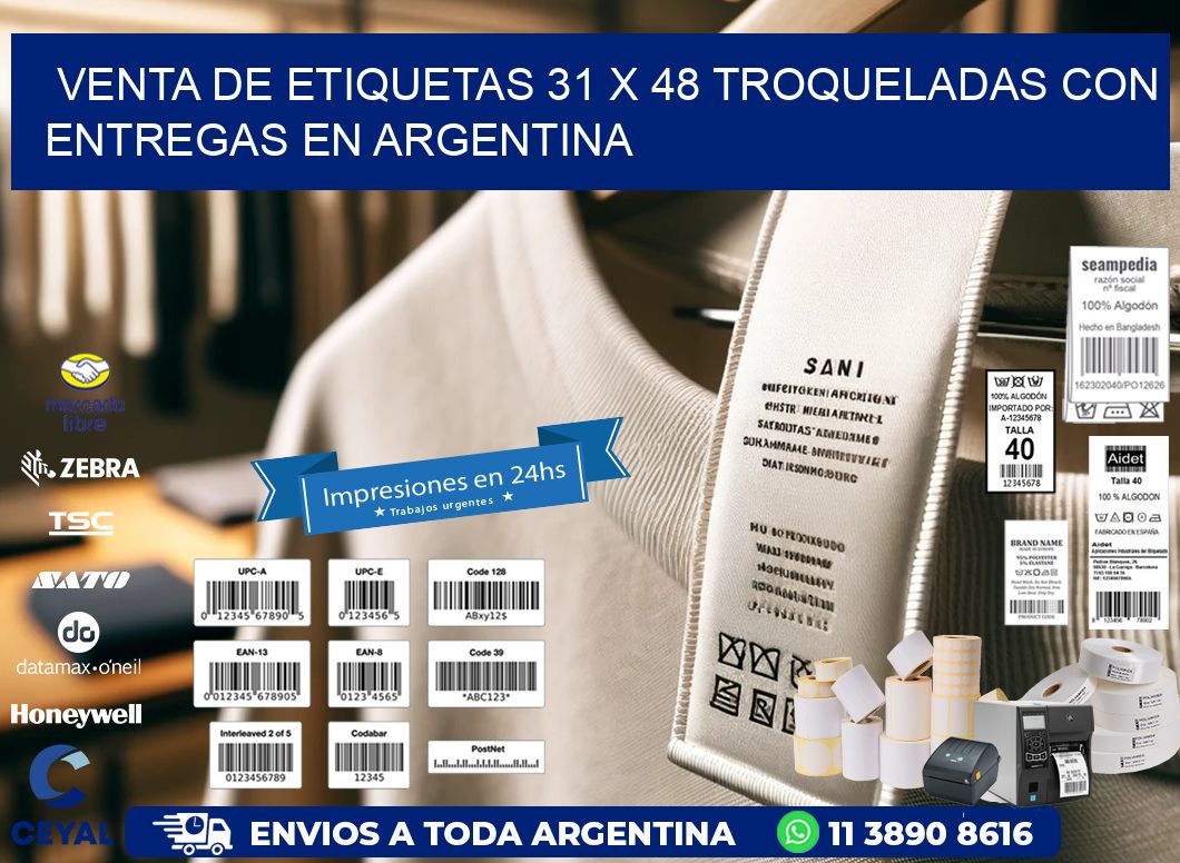 Venta de etiquetas 31 x 48 troqueladas con entregas en Argentina