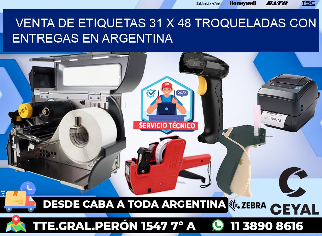 Venta de etiquetas 31 x 48 troqueladas con entregas en Argentina