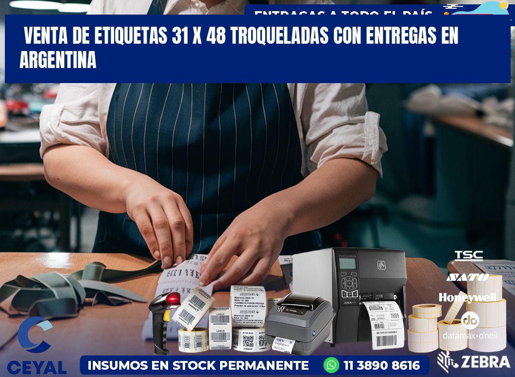 Venta de etiquetas 31 x 48 troqueladas con entregas en Argentina