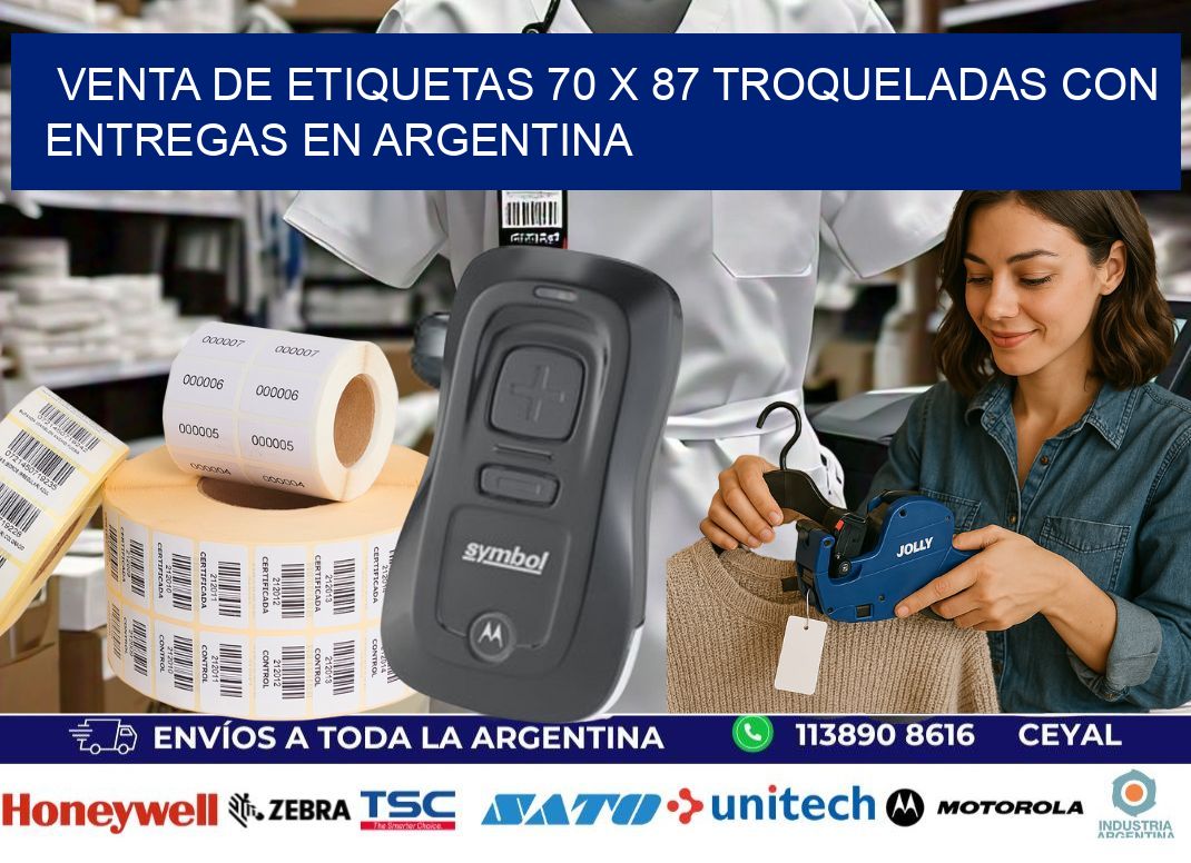 Venta de etiquetas 70 x 87 troqueladas con entregas en Argentina