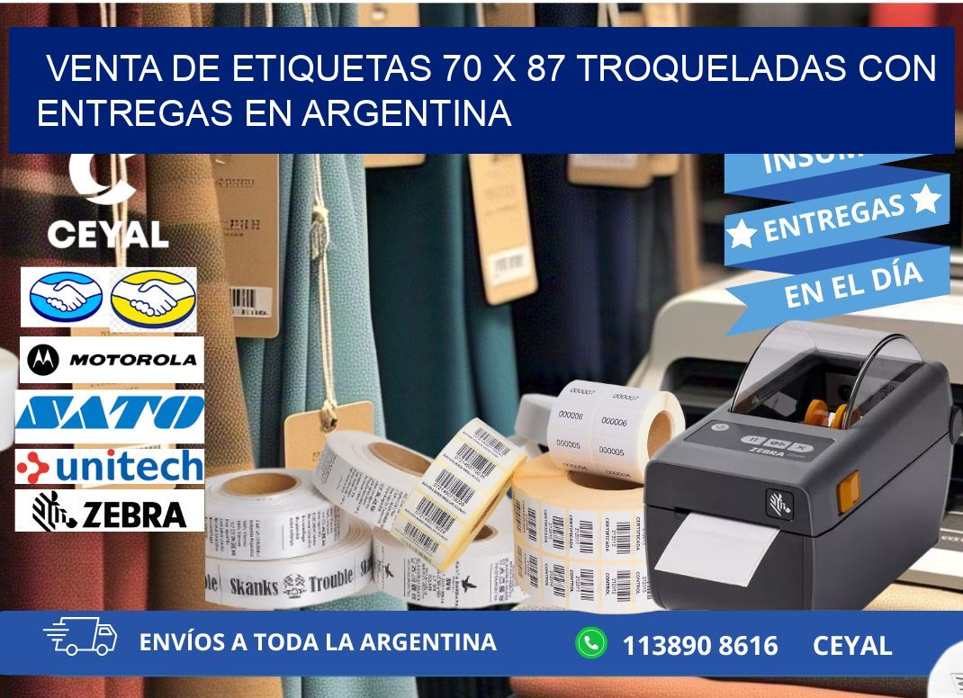 Venta de etiquetas 70 x 87 troqueladas con entregas en Argentina