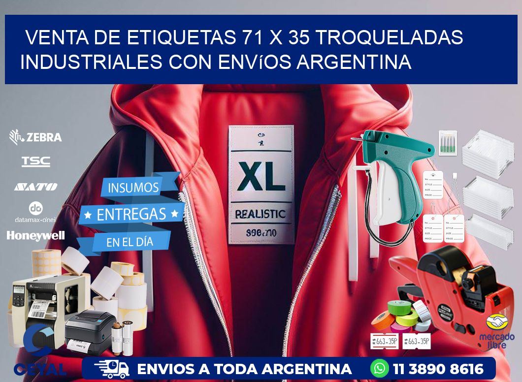 Venta de etiquetas 71 x 35 troqueladas industriales con envíos Argentina