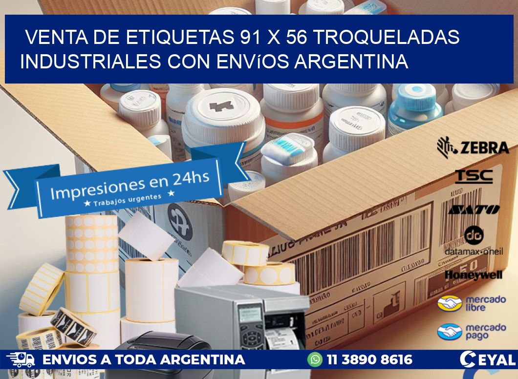 Venta de etiquetas 91 x 56 troqueladas industriales con envíos Argentina