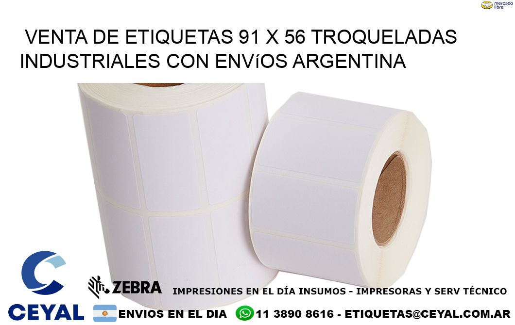 Venta de etiquetas 91 x 56 troqueladas industriales con envíos Argentina