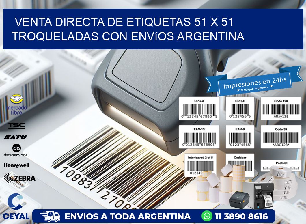 Venta directa de etiquetas 51 x 51 troqueladas con envíos Argentina