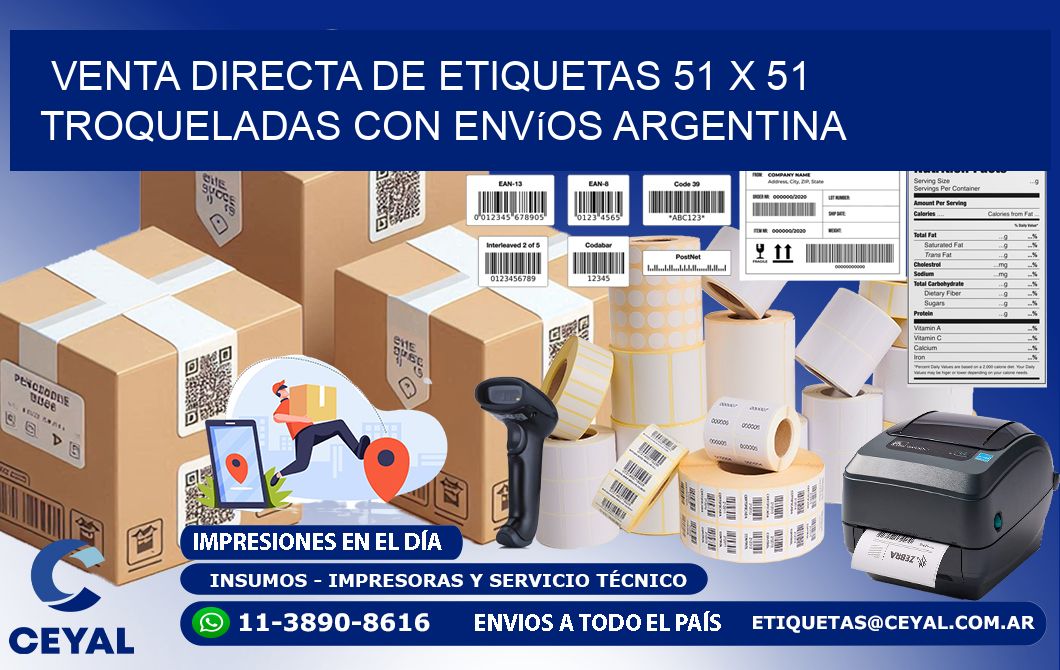 Venta directa de etiquetas 51 x 51 troqueladas con envíos Argentina