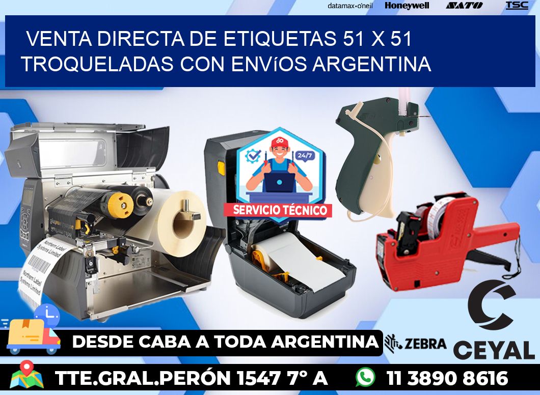 Venta directa de etiquetas 51 x 51 troqueladas con envíos Argentina