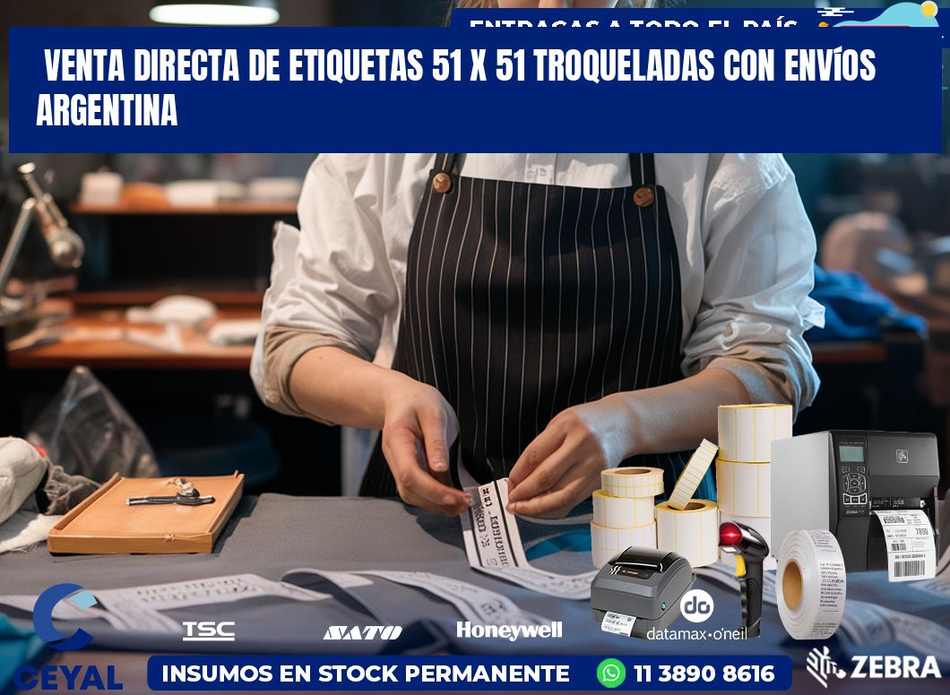 Venta directa de etiquetas 51 x 51 troqueladas con envíos Argentina