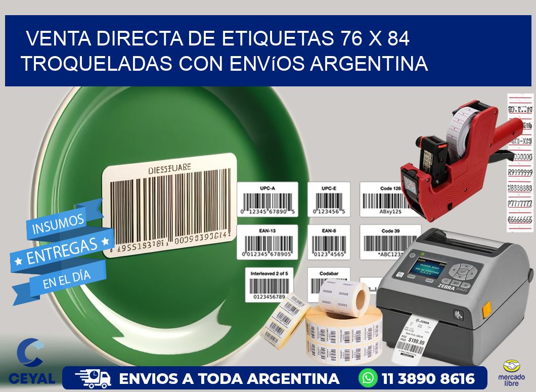Venta directa de etiquetas 76 x 84 troqueladas con envíos Argentina