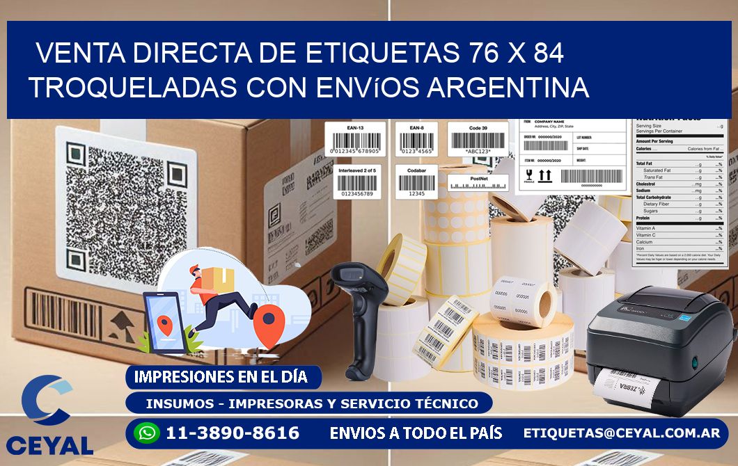 Venta directa de etiquetas 76 x 84 troqueladas con envíos Argentina