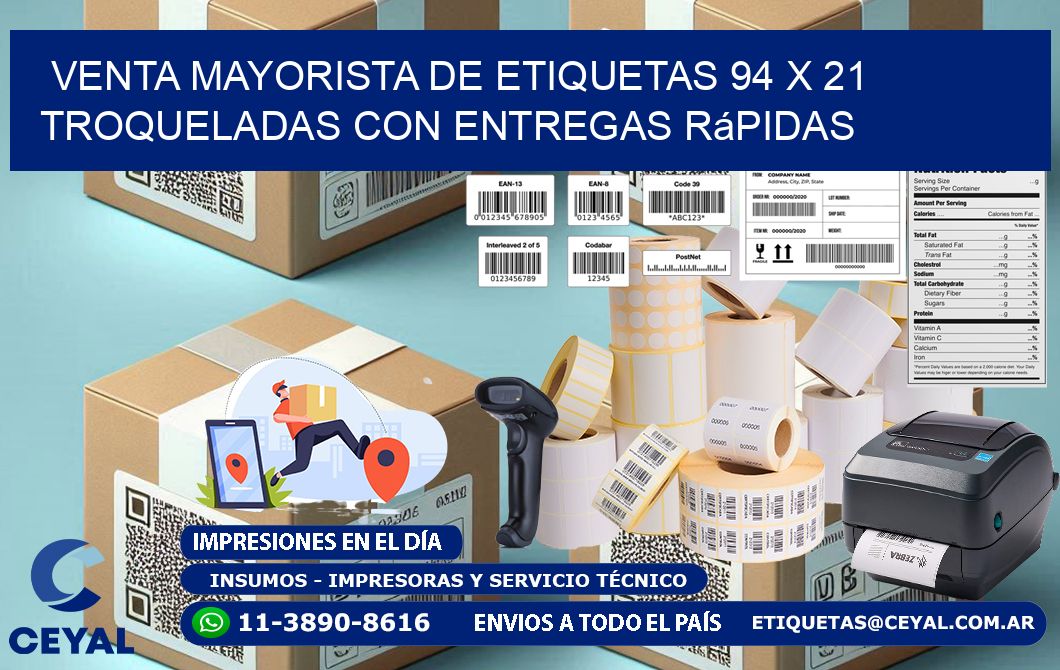 Venta mayorista de etiquetas 94 x 21 troqueladas con entregas rápidas