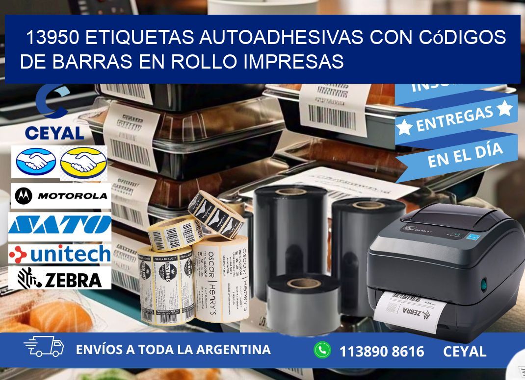 13950 Etiquetas autoadhesivas con códigos de barras en rollo impresas