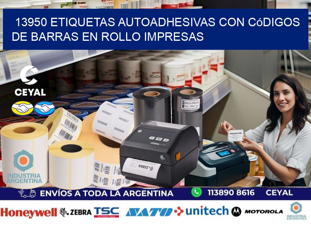 13950 Etiquetas autoadhesivas con códigos de barras en rollo impresas