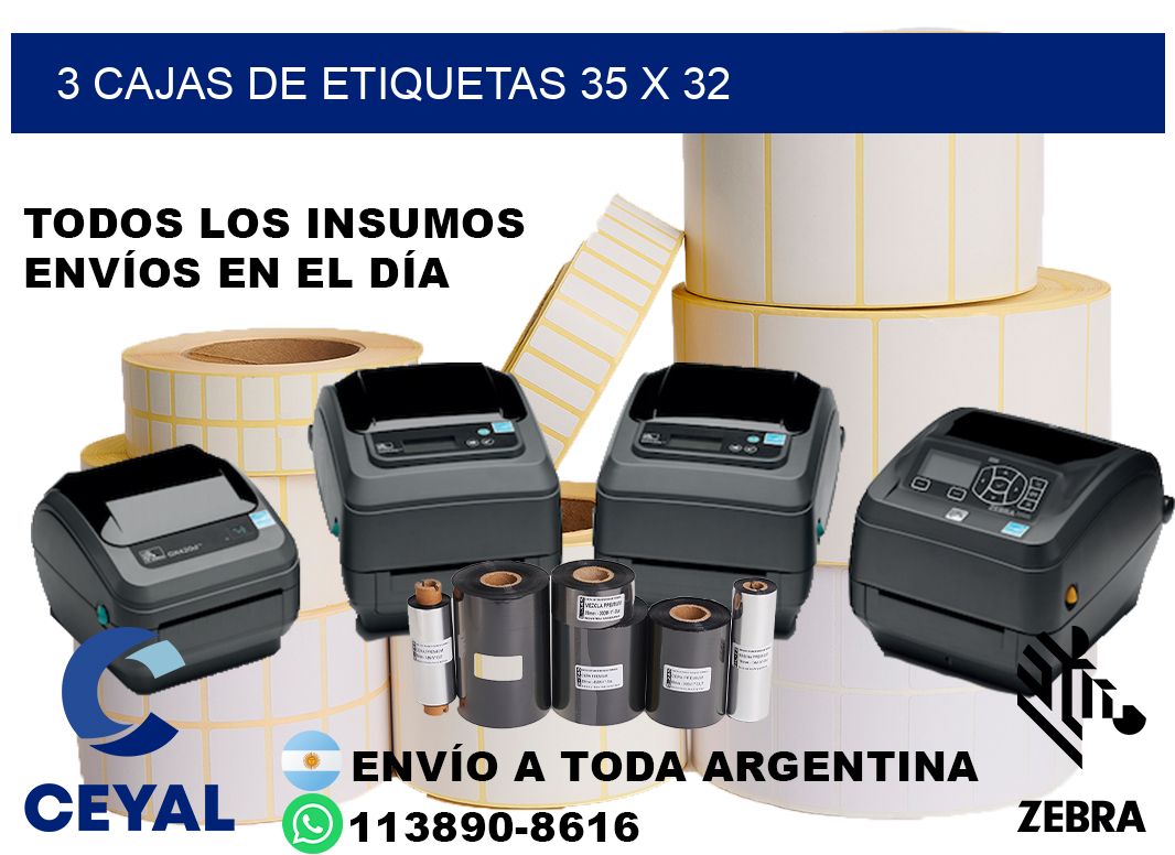 3 cajas de etiquetas 35 x 32