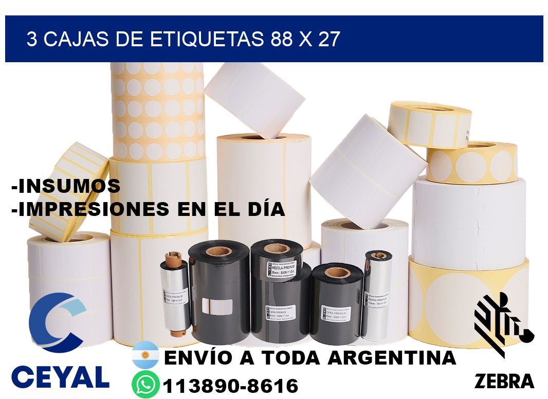 3 cajas de etiquetas 88 x 27