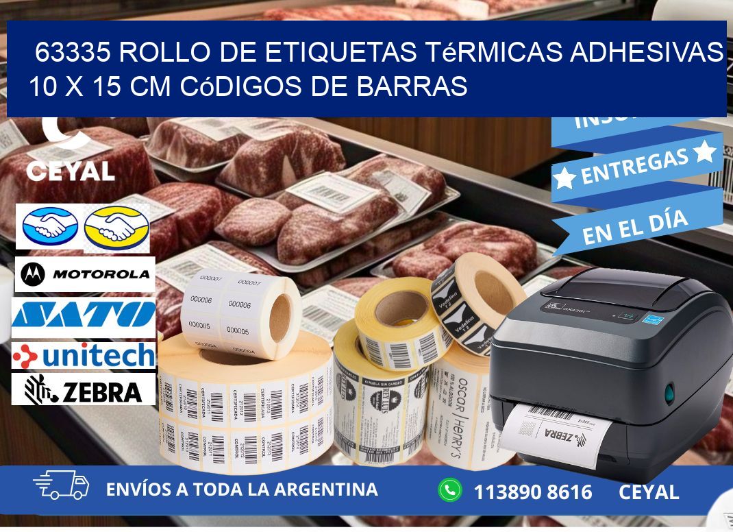 63335 Rollo de Etiquetas Térmicas Adhesivas 10 x 15 cm Códigos de Barras