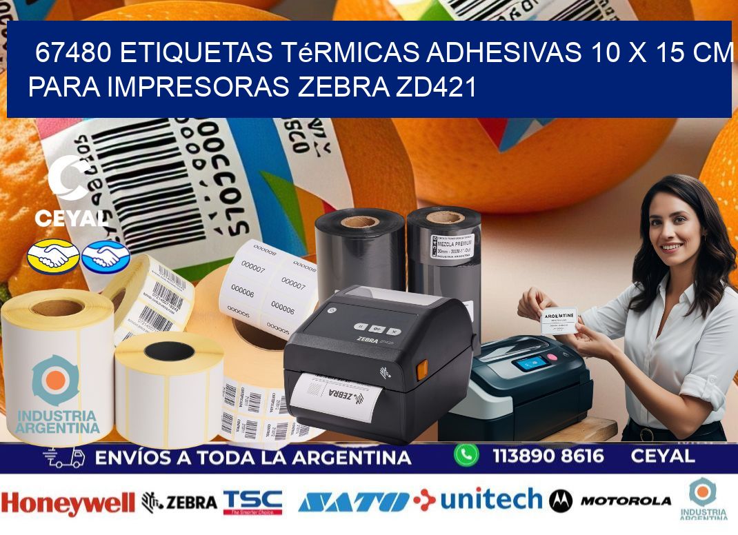 67480 Etiquetas Térmicas Adhesivas 10 x 15 cm para Impresoras Zebra ZD421