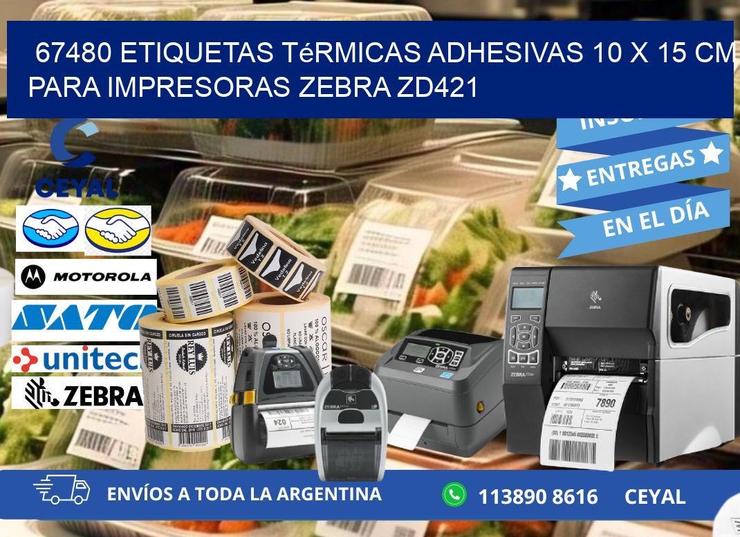 67480 Etiquetas Térmicas Adhesivas 10 x 15 cm para Impresoras Zebra ZD421