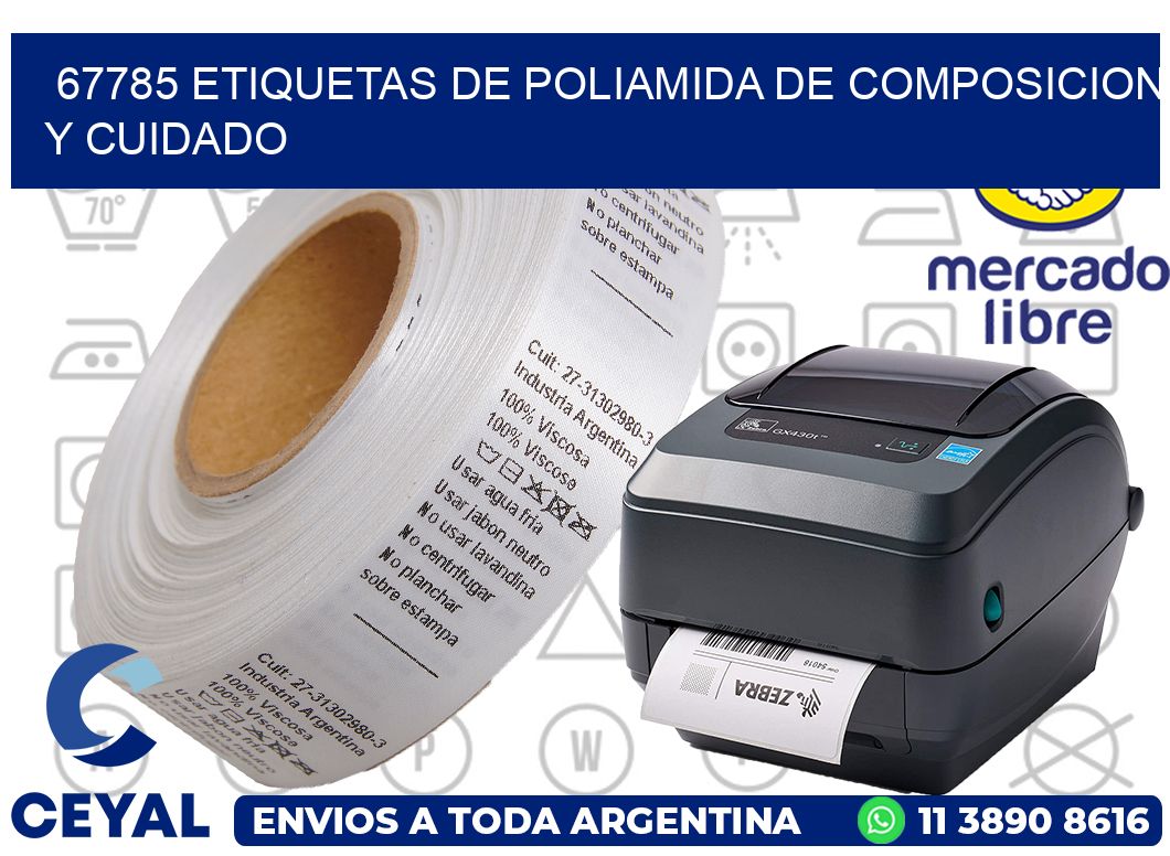 67785 etiquetas de poliamida de composicion y cuidado