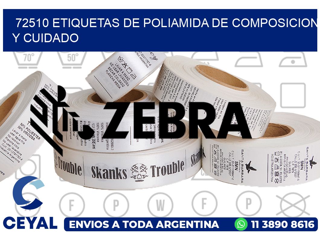 72510 etiquetas de poliamida de composicion y cuidado