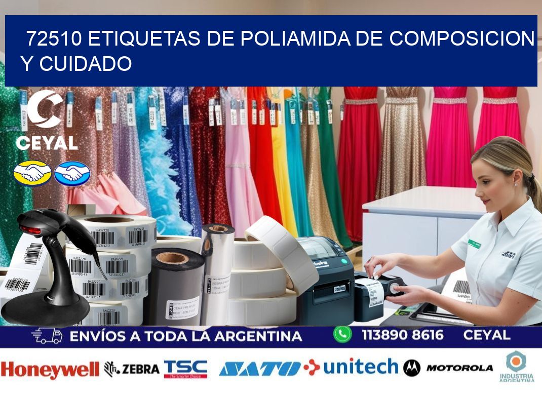 72510 etiquetas de poliamida de composicion y cuidado
