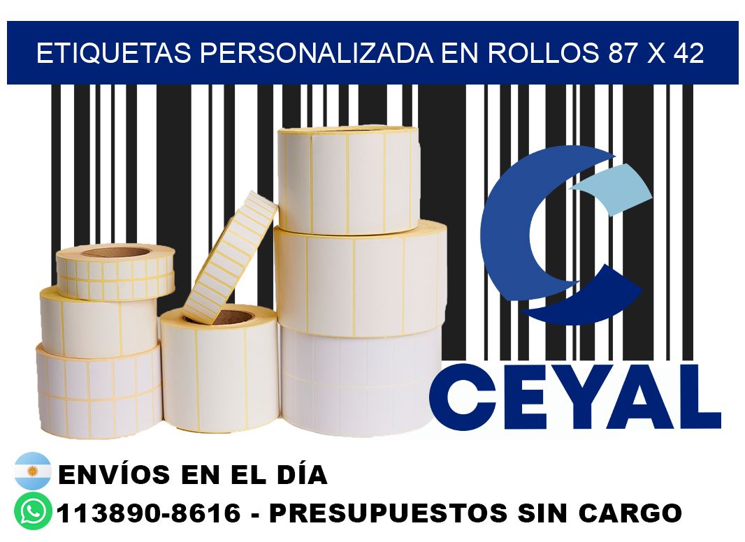 etiquetas personalizada en rollos 87 x 42