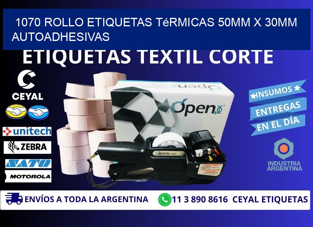 1070 Rollo Etiquetas Térmicas 50mm X 30mm Autoadhesivas