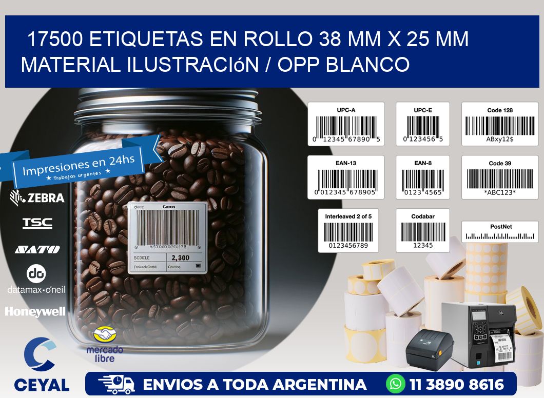 17500 Etiquetas en rollo 38 mm x 25 mm material Ilustración / OPP Blanco