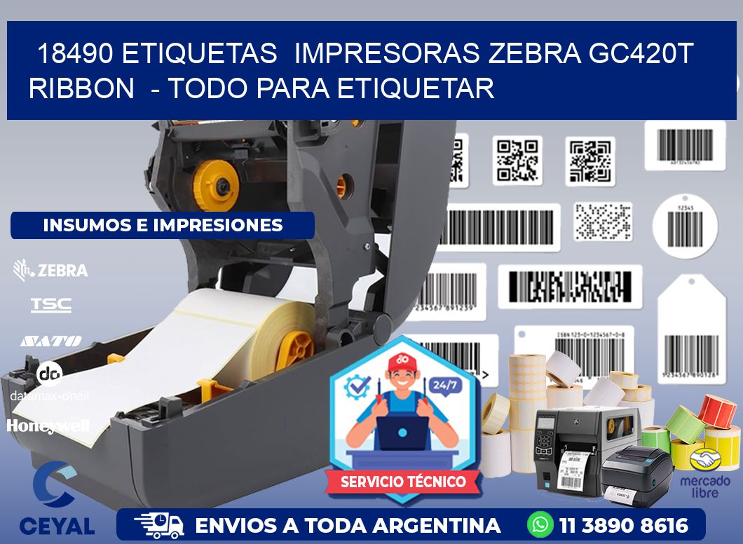 18490 etiquetas  impresoras zebra gc420t ribbon  - Todo para Etiquetar