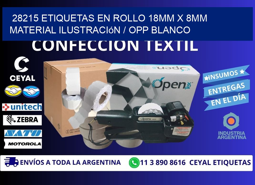 28215 Etiquetas en rollo 18mm x 8mm material Ilustración / OPP Blanco
