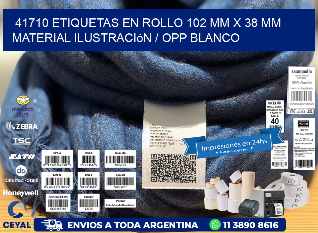 41710 Etiquetas en rollo 102 mm x 38 mm material Ilustración / OPP Blanco