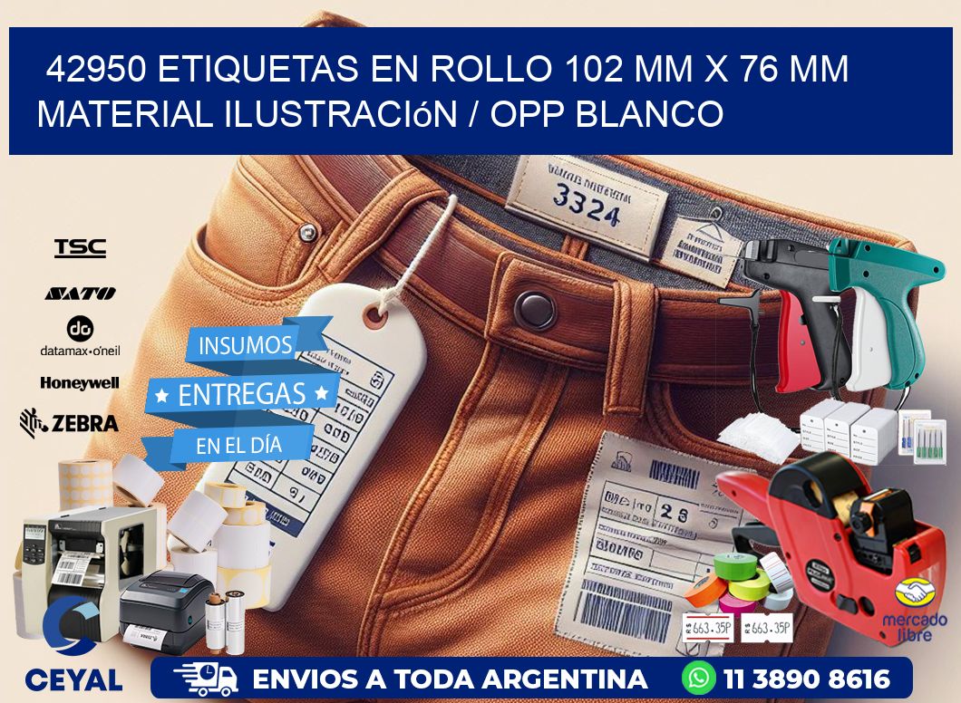 42950 Etiquetas en rollo 102 mm x 76 mm material Ilustración / OPP Blanco