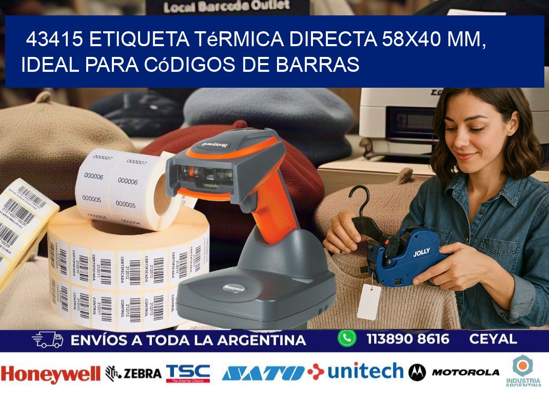 43415 Etiqueta Térmica Directa 58×40 mm, ideal para códigos de barras