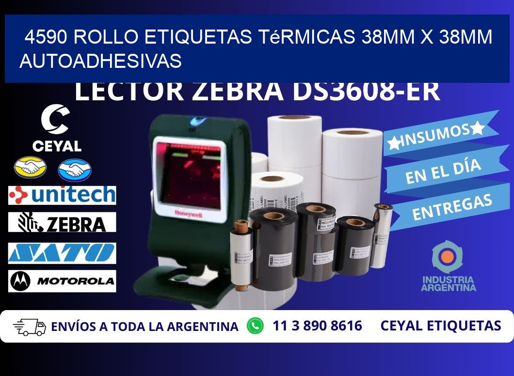 4590 Rollo Etiquetas Térmicas 38mm X 38mm Autoadhesivas