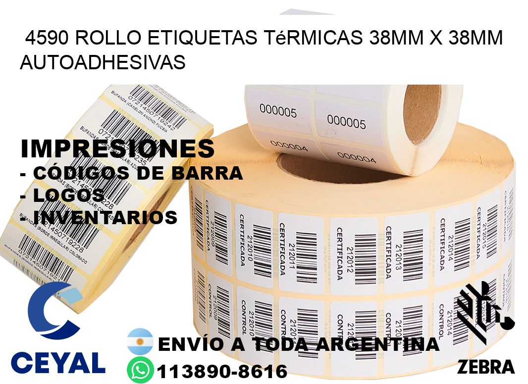 4590 Rollo Etiquetas Térmicas 38mm X 38mm Autoadhesivas