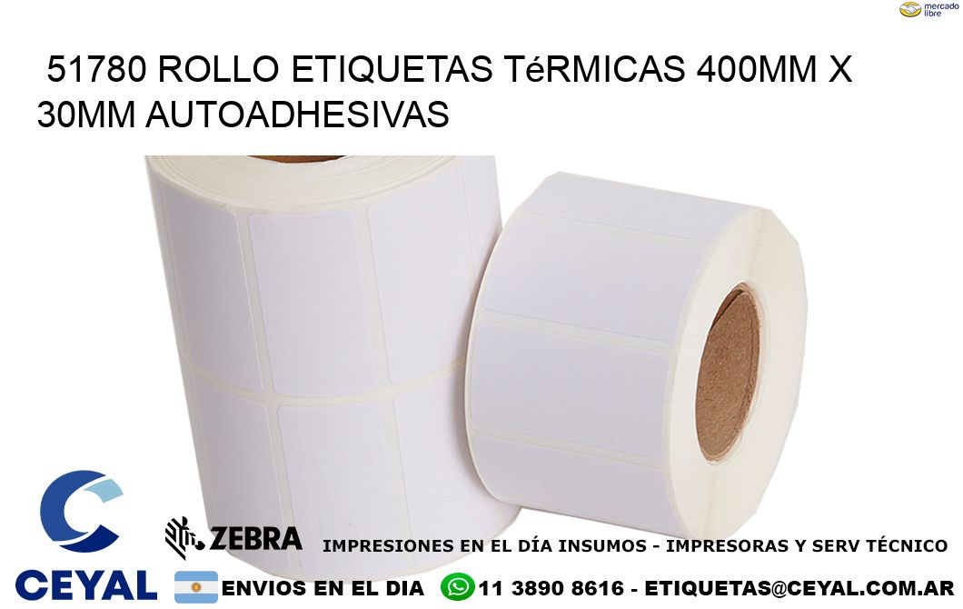 51780 Rollo Etiquetas Térmicas 400mm X 30mm Autoadhesivas