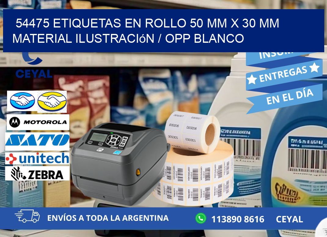 54475 Etiquetas en rollo 50 mm x 30 mm material Ilustración / OPP Blanco