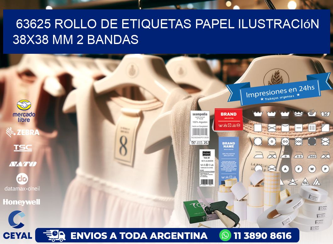 63625 Rollo de Etiquetas Papel Ilustración 38x38 Mm 2 Bandas