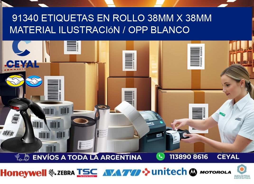 91340 Etiquetas en rollo 38mm x 38mm material Ilustración / OPP Blanco